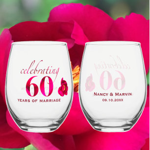 Personalisiertes Blumengeschenk zum 60. Hochzeitst Weinglas Ohne Stiel