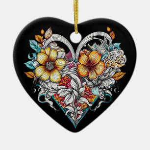 Personalisiertes Blumenherz mit Sentimental-Nachri Keramik Ornament