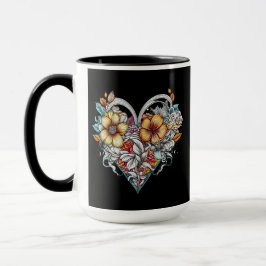 Personalisiertes Blumenherz mit Sentimental-Nachri Tasse