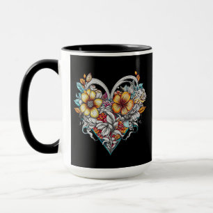 Personalisiertes Blumenherz mit Sentimental-Nachri Tasse