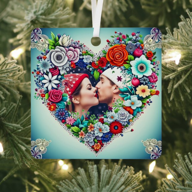 Personalisiertes Blumenherz Weihnachtsgeschenk Ornament Aus Metall (InSitu)