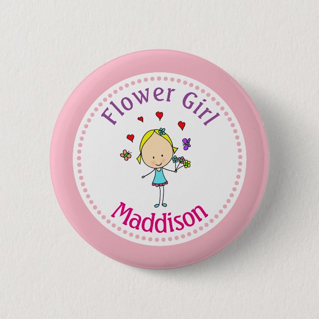 Personalisiertes Blumenmädchen Button (Vorderseite)
