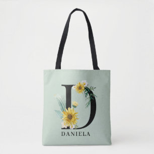 Personalisiertes Blumenmonogramm Alphabet D Tasche