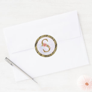 Personalisiertes Blumenmonogramm, von A bis Z Gold Runder Aufkleber