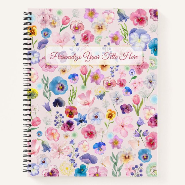 Personalisiertes BlumenNotebook - Farbenfrohe Blos Notizbuch (Vorderseite)