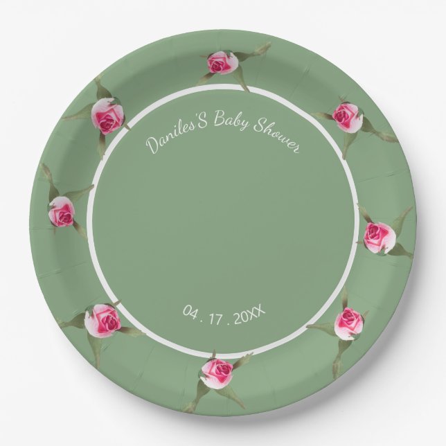 Personalisiertes Blumenspray grün Pappteller (Vorderseite)