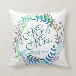 Personalisiertes Blumenwatercolor-Hochzeits-Kissen Kissen