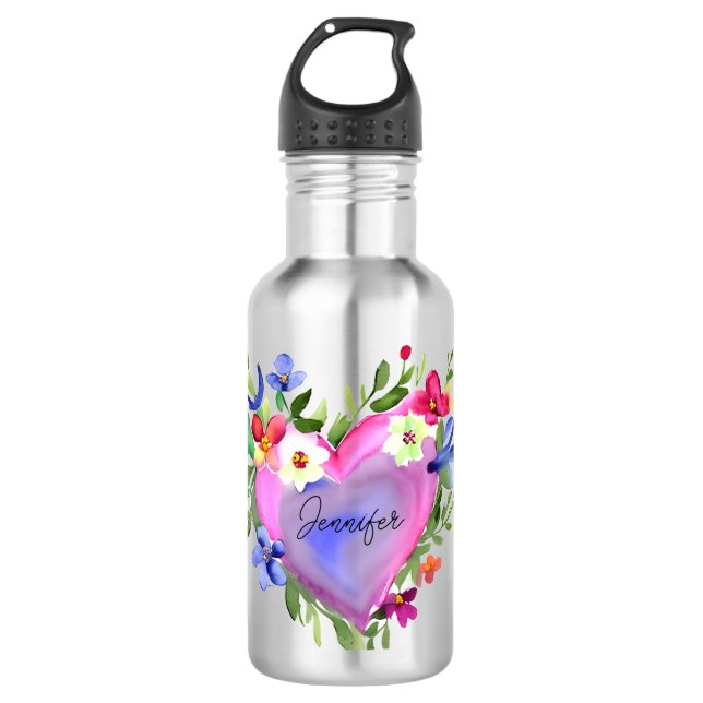 Personalisiertes Blumenwerk Edelstahlflasche (Vorderseite)