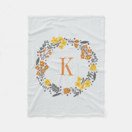 Personalisiertes Blumenwreath-u. Monogramm-orange Fleecedecke