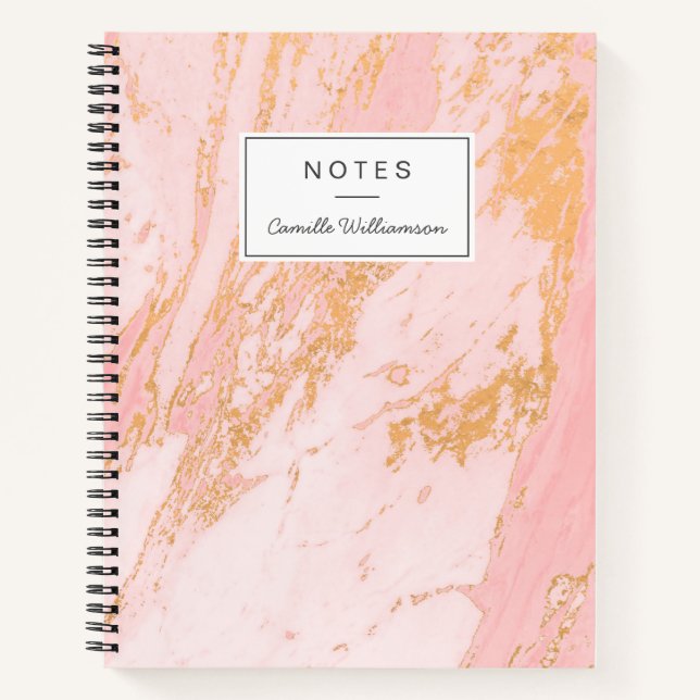 Personalisiertes Blush- und Gold-Marmormuster Notizbuch (Vorderseite)