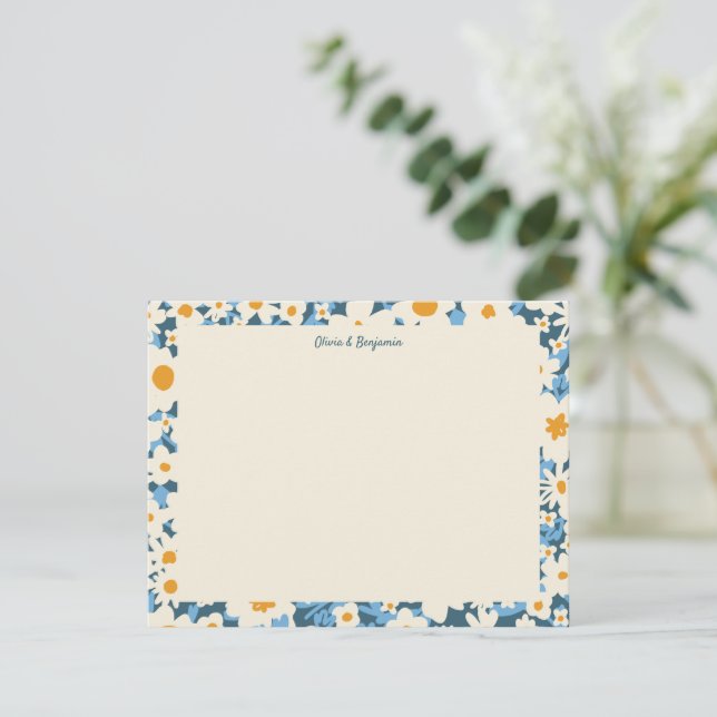 Personalisiertes Boho Blau und Weiße Blüten Mitteilungskarte (Stehend Vorderseite)