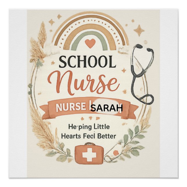 Personalisiertes Boho-Schulkrankenschwester-Schild Poster (Vorderseite)