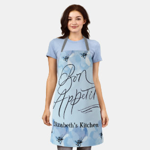 Personalisiertes Bon Appetit Blaues Blumenmuster Schürze