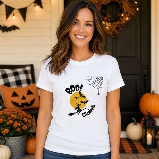 Personalisiertes Boo Hexe & Fledermäuse Damen Hall T-Shirt