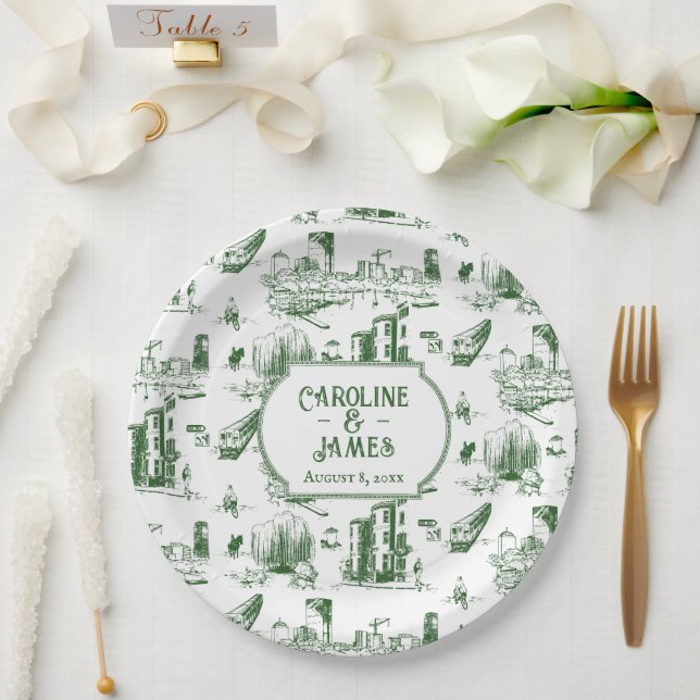 Personalisiertes Boston Toile Forest Pappteller (Hochzeit)