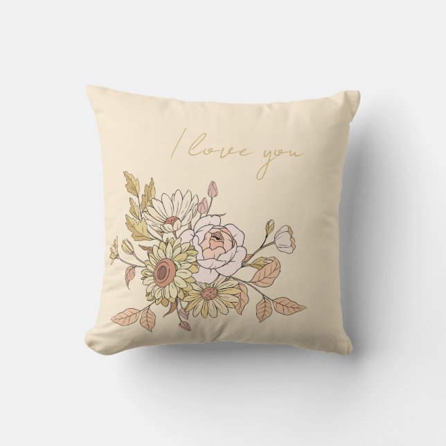 personalisiertes botanisches Beige I Liebe Sie Kis Kissen (Vorderseite)