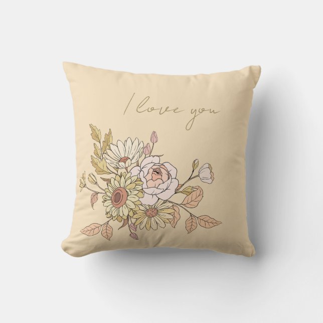 personalisiertes botanisches Beige I Liebe Sie Kis Kissen (Vorderseite)