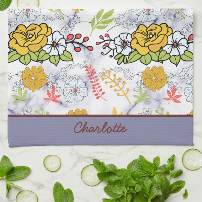 Personalisiertes botanisches Blumenmuster Geschirrtuch (Gefaltet)