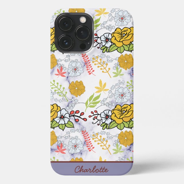 Personalisiertes botanisches Blumenmuster iPhone 13 Pro Max Hülle (Rückseite)
