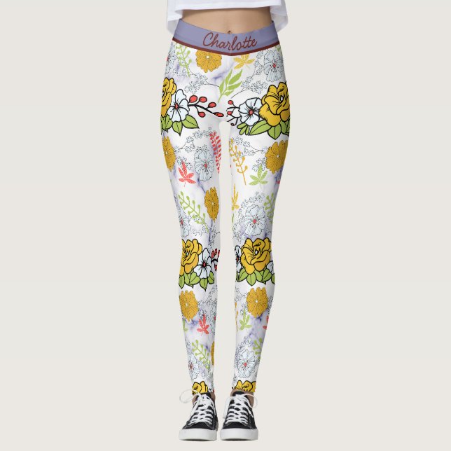 Personalisiertes botanisches Blumenmuster Leggings (Vorderseite)