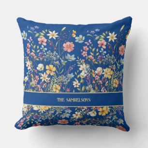 Personalisiertes botanisches Cobalt Blau Kissen