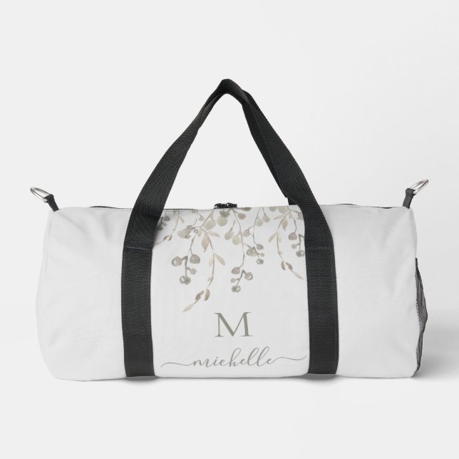 Personalisiertes botanisches Wasserfarben-Monogram Duffle Bag (Vorderseite)