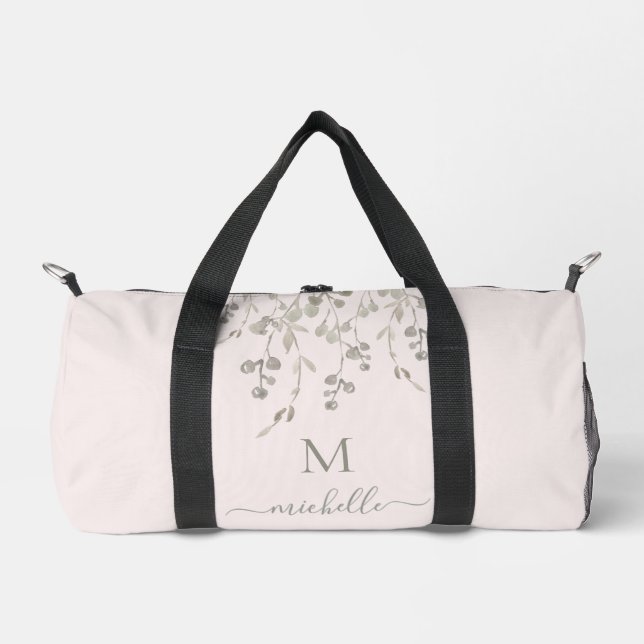 Personalisiertes botanisches Wasserfarben-Monogram Duffle Bag (Vorderseite)
