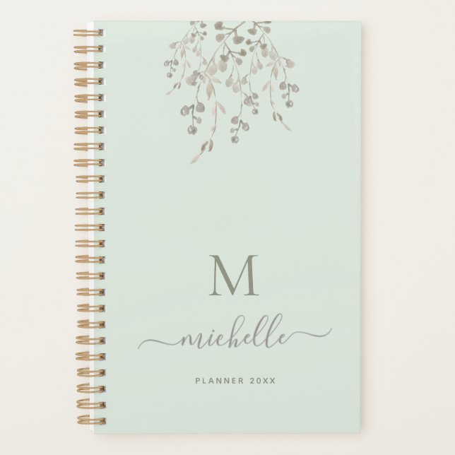 Personalisiertes botanisches Wasserfarben-Monogram Planer (Vorderseite)