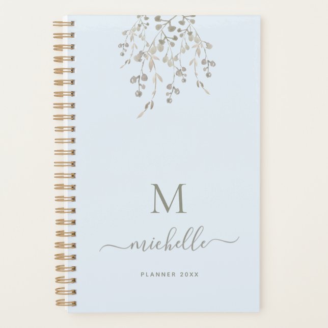 Personalisiertes botanisches Wasserfarben-Monogram Planer (Vorderseite)