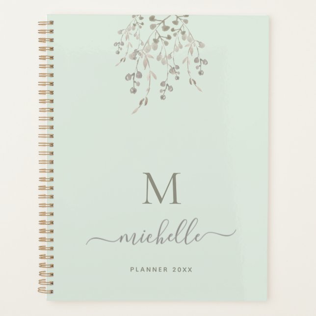 Personalisiertes botanisches Wasserfarben-Monogram Planer (Vorderseite)