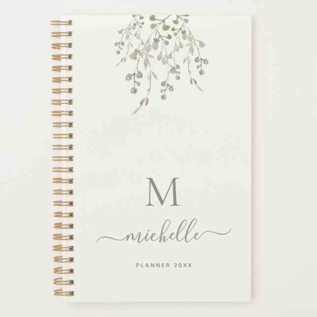 Personalisiertes botanisches Wasserfarben-Monogram Planer (Vorderseite)