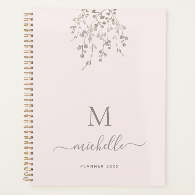 Personalisiertes botanisches Wasserfarben-Monogram Planer (Vorderseite)