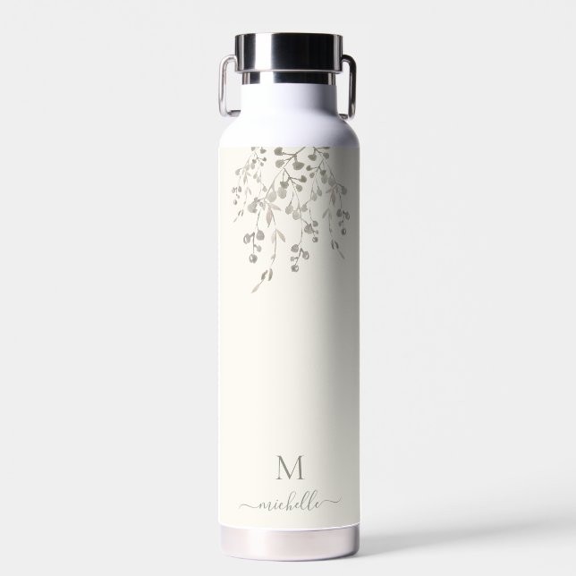 Personalisiertes botanisches Wasserfarben-Monogram Trinkflasche (Vorne)