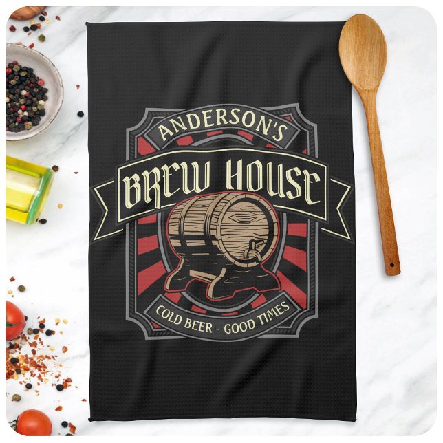 Personalisiertes Brauhaus Label Bier Brauen Bar Pu Geschirrtuch (Von Creator hochgeladen)