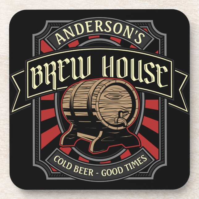Personalisiertes Brauhaus Label Bier Brauen Bar Pu Getränkeuntersetzer (Vorderseite)