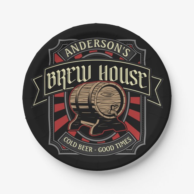 Personalisiertes Brauhaus Label Bier Brauen Bar Pu Pappteller (Vorderseite)