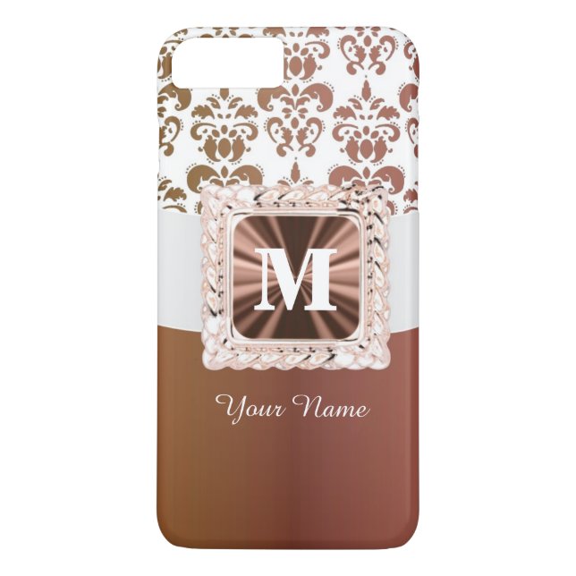 Personalisiertes braunes und weißes Damastmuster Case-Mate iPhone Hülle (Rückseite)