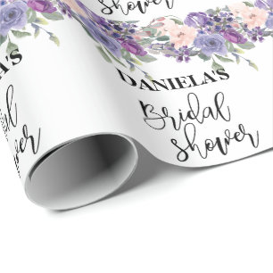Personalisiertes Brautparty Violett Blumenbezug Geschenkpapier