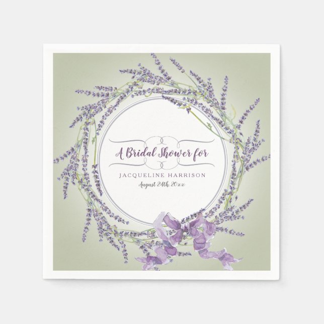 Personalisiertes Brautparty Wasserfarbener Lavende Serviette (Vorderseite)