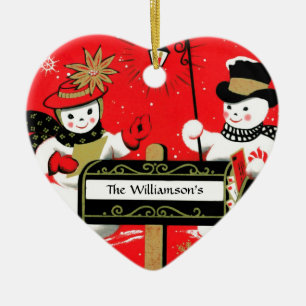 Personalisiertes Briefkasten-Schneemann-Paar Keramikornament