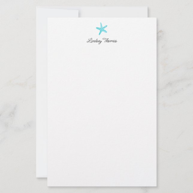 Personalisiertes Briefpapier Teal Blaue Seestern (Vorderseite)