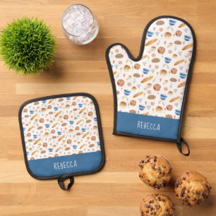Personalisiertes Brot und Bäckerei Wasserfarben Mu Ofenhandschuh & Topflappen-Set