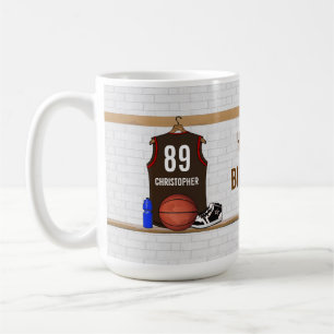 Personalisiertes Brown und roter Basketball Jersey Kaffeetasse