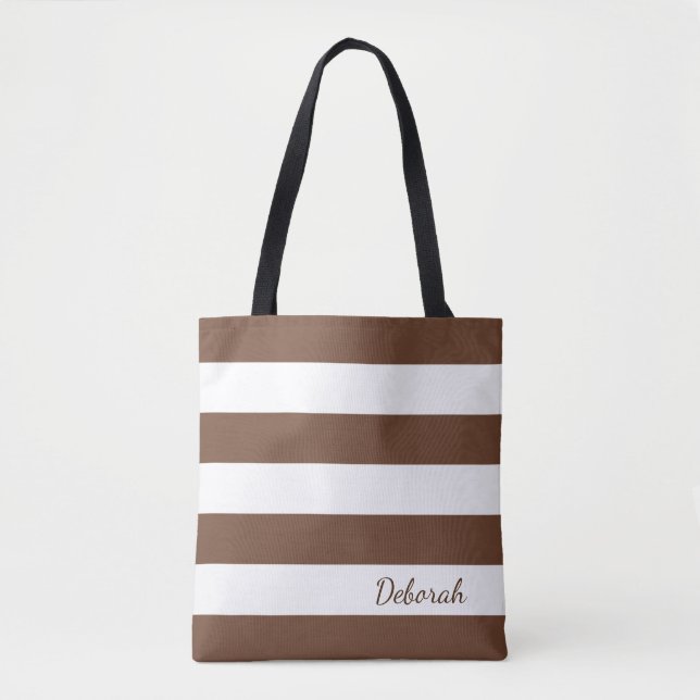 Personalisiertes Brown und weiße gestreifte Tasche (Vorderseite)