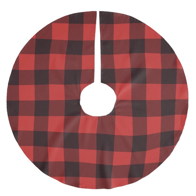 Personalisiertes Buffalo Kariert Rustikales Land Polyester Weihnachtsbaumdecke (Vorderseite)