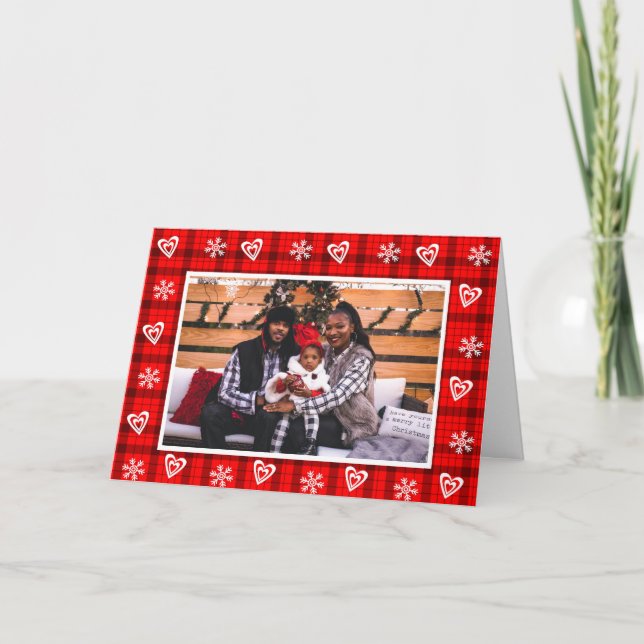 Personalisiertes Buffalo Kariert Snowflake Family  Feiertagskarte (Vorderseite)