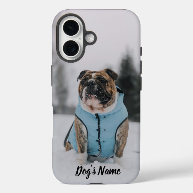 Personalisiertes Bulldog-Foto und Name iPhone 16 Hülle (Rückseite)