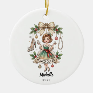 Personalisiertes Bunco-Queen-Name-Jahr-Weihnachtsg Keramik Ornament