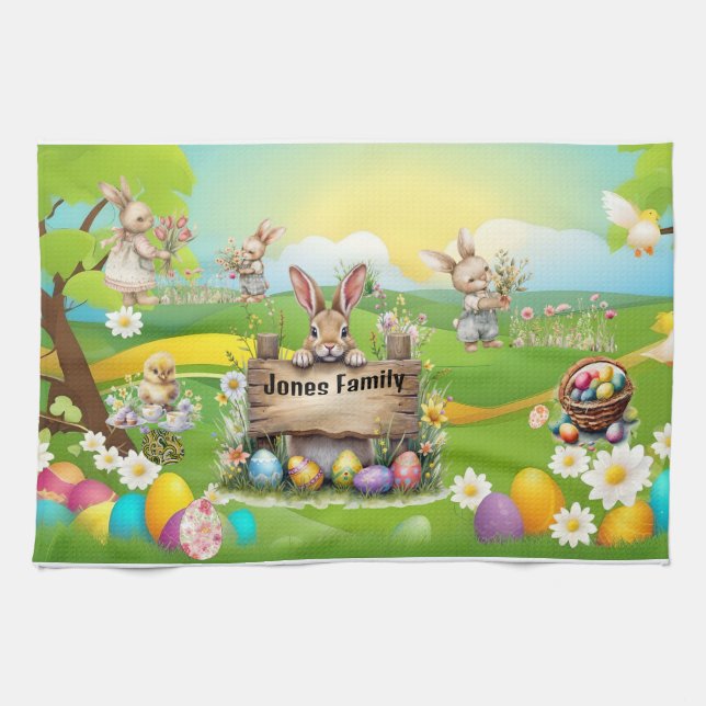 Personalisiertes Bunny Family Picnic Handtuch (Horizontal)