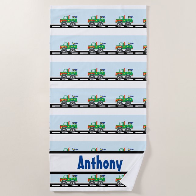 Personalisiertes buntes Monster-LKW-Badetuch Strandtuch (Vorderseite)